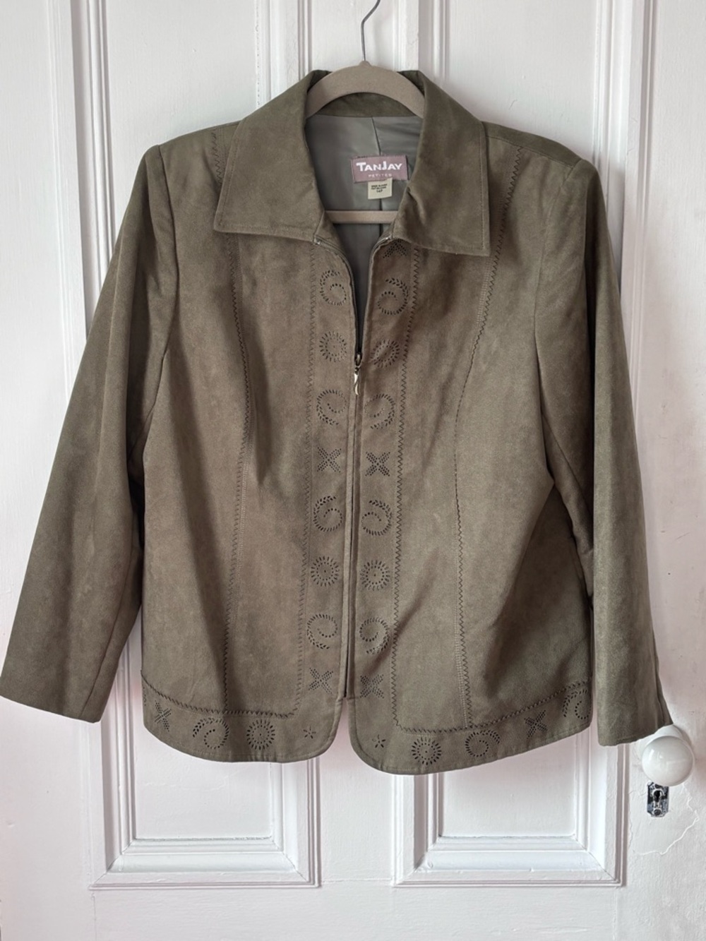 Tanjay Vintage Faux Suede Zip Front Green Blazer/Jacket Lined 14 Petite